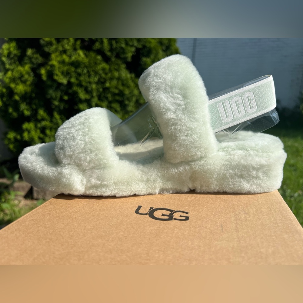 UGG Oh Yeah Fluffy Sandals in Mint Green